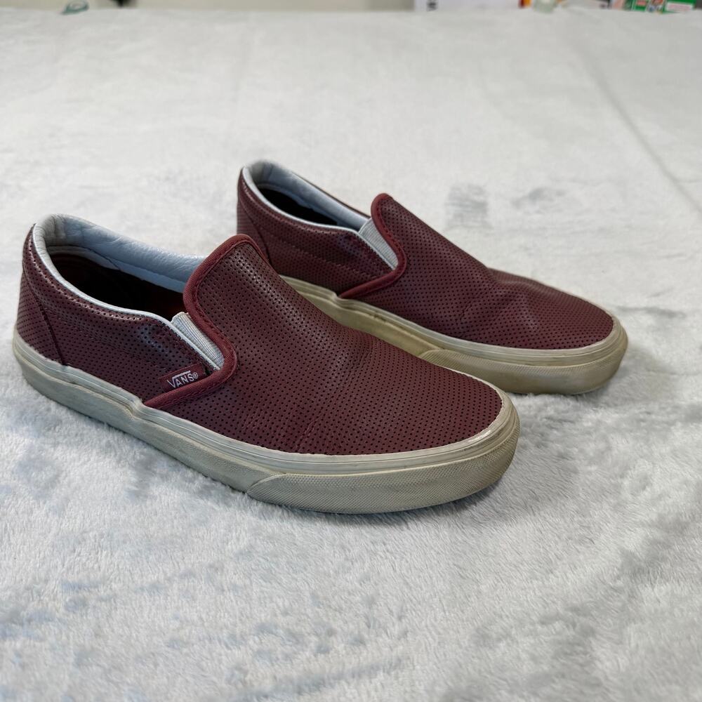 Vans Classic Slip-On Womens 7.5 Burgundy Perforated Leather Sneakers Maroon